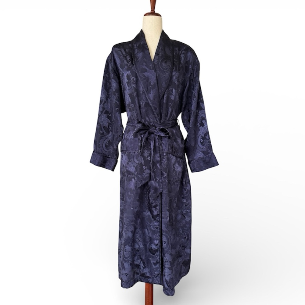 Vtg Victoria’s Secret Gold Label Floral Jacquard Satin Full Length Robe Sz Small